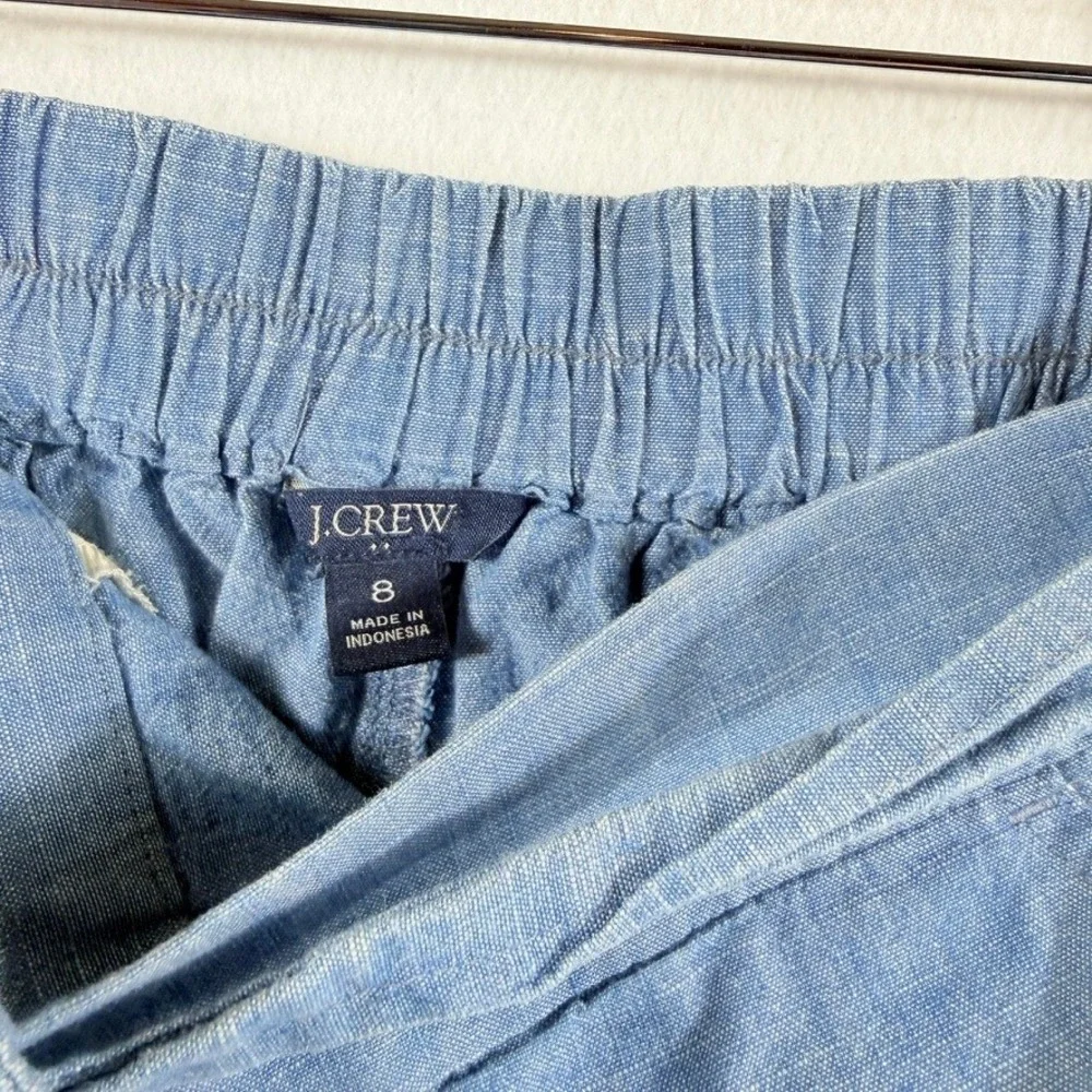 J. Crew Wide Leg Pants Womens 8 Blue Chambray Tie Waist Coastal Casual Travel